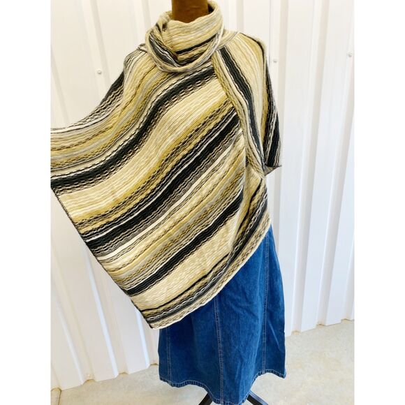 Y2K Festival Bohemian Western Cottage Stripe 70s Poncho Shawl Retro Cape - Picture 7 of 13